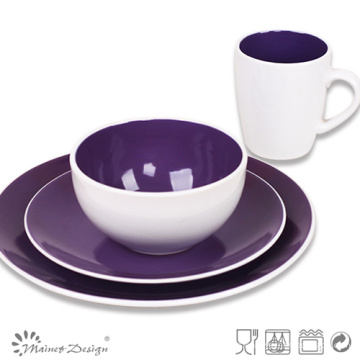 Juego de cena bicolor de gres de cerámica de color púrpura